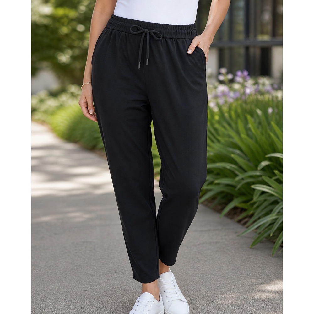 Vively Jogger Pants Women Large Black High Rise Drawstring Spandex Stretch